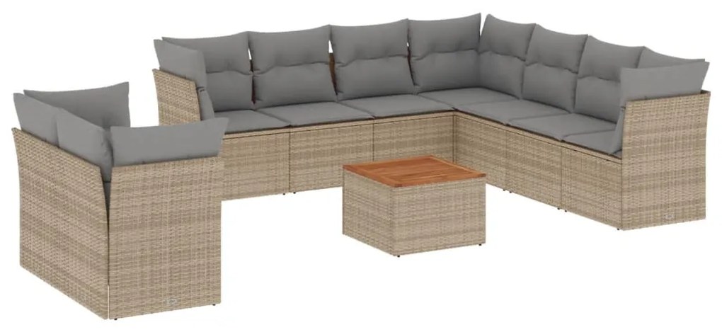 Set divano da giardino 10 pz con cuscini beige in polyrattan