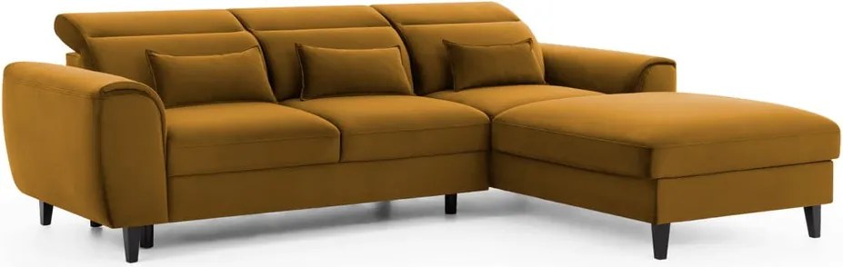Divano angolare giallo allungabile/con contenitore (con penisola a destra/con chaise lounge) e rivestimento in velluto Foble – ELTAP