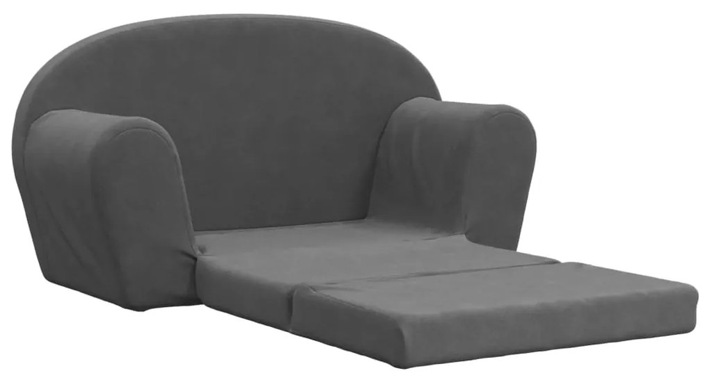 Divano letto per bambini a 2 posti antracite in morbido peluche