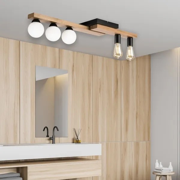 Lampadario a plafone MATTE 2xE27/15W/230V + 3xG9/5W/230V nero/quercia