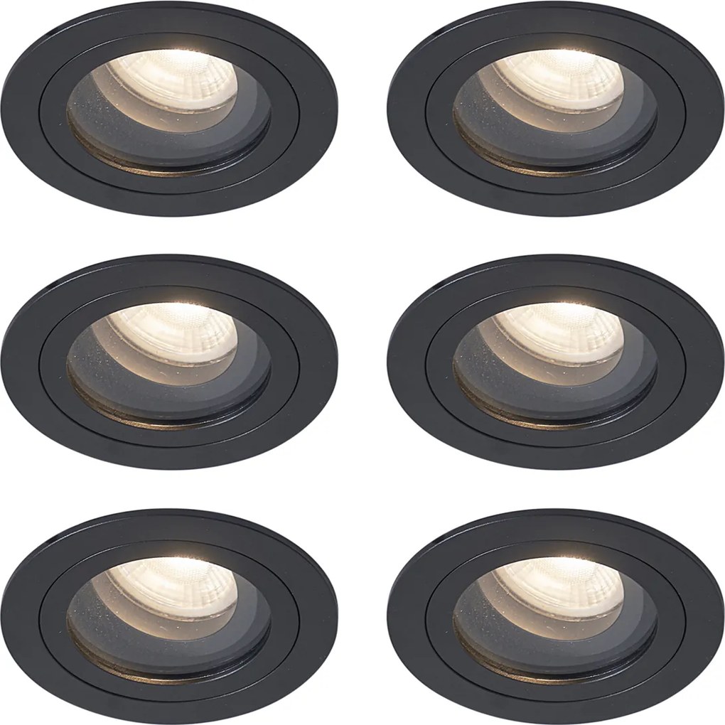 Set di 6 faretti da incasso moderni neri orientabili e inclinabili IP44 - Chuck
