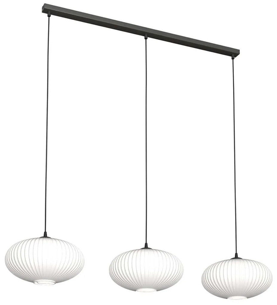 Lampadario 3 Luci Coco In Acciaio Nero Paralume Plissettato Bianco