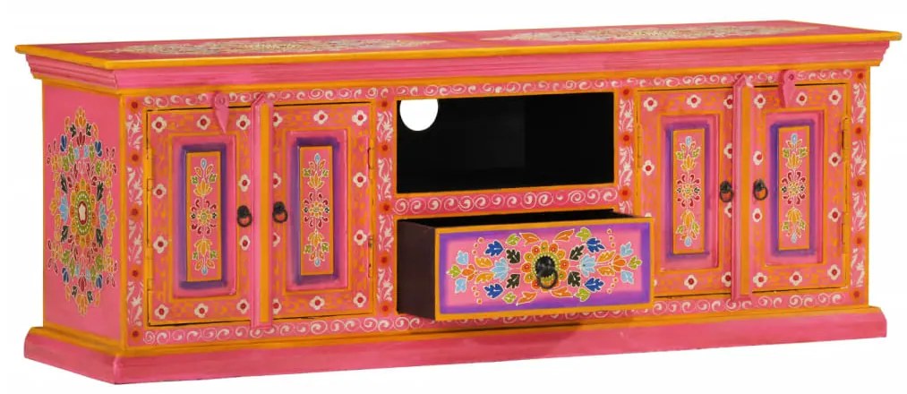 Mobile Porta TV Rosa 110x30x40 cm in Legno Massello di Mango