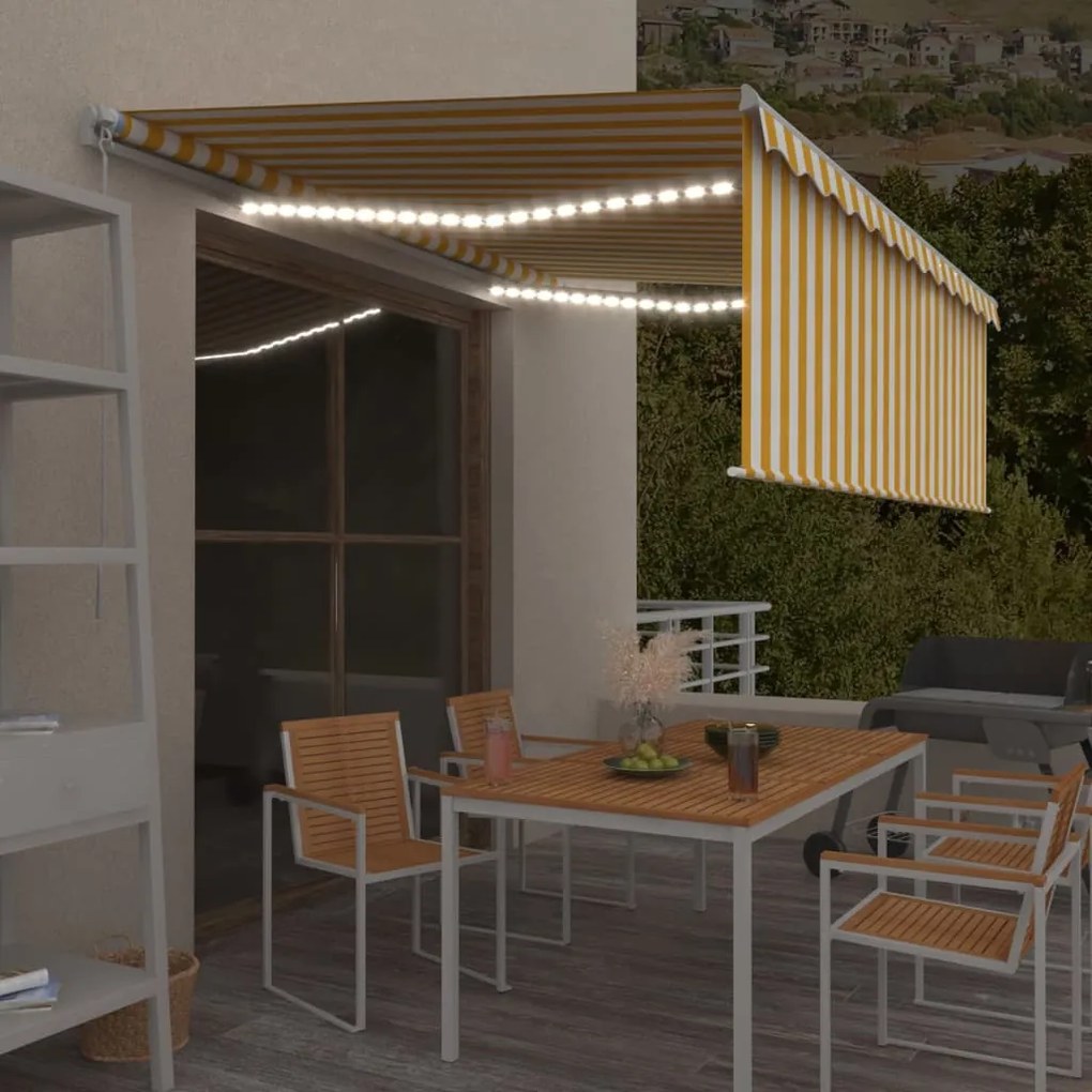 Tenda Da Sole Retrattile Parasole E Led 4,5x3m Gialla E Bianca /