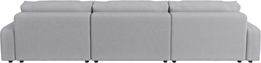 Divano angolare grigio chiaro allungabile/con contenitore (a U) con rivestimento in velluto a coste Sara – Ropez