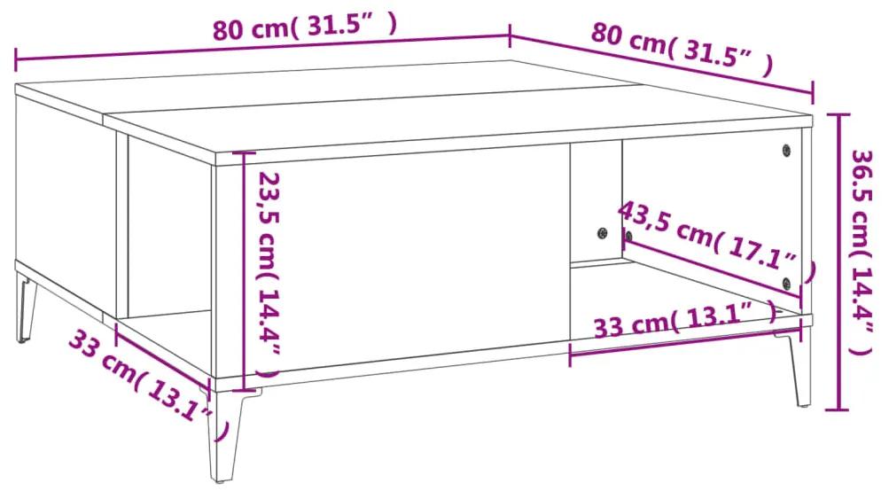 Tavolino da Salotto Rovere Fumo 80x80x36,5 cm Legno Multistrato