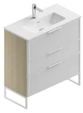 Mobile sottolavabo e lavabo Quadra natura/bianco in mdf L 80 x H 93 x P 39 cm 1 vasca 3 cassetti