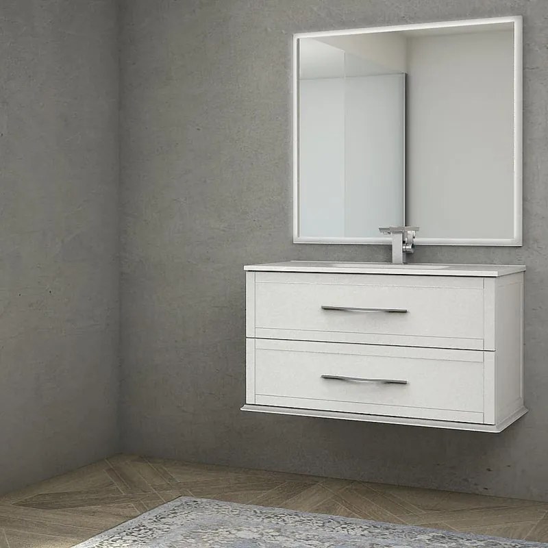 Mobile da bagno sotto lavabo BADEN HAUS Tiffany bianco laccato opaco L 100 x H 55 x P 46 cm 2 cassetti, lavabo non incluso