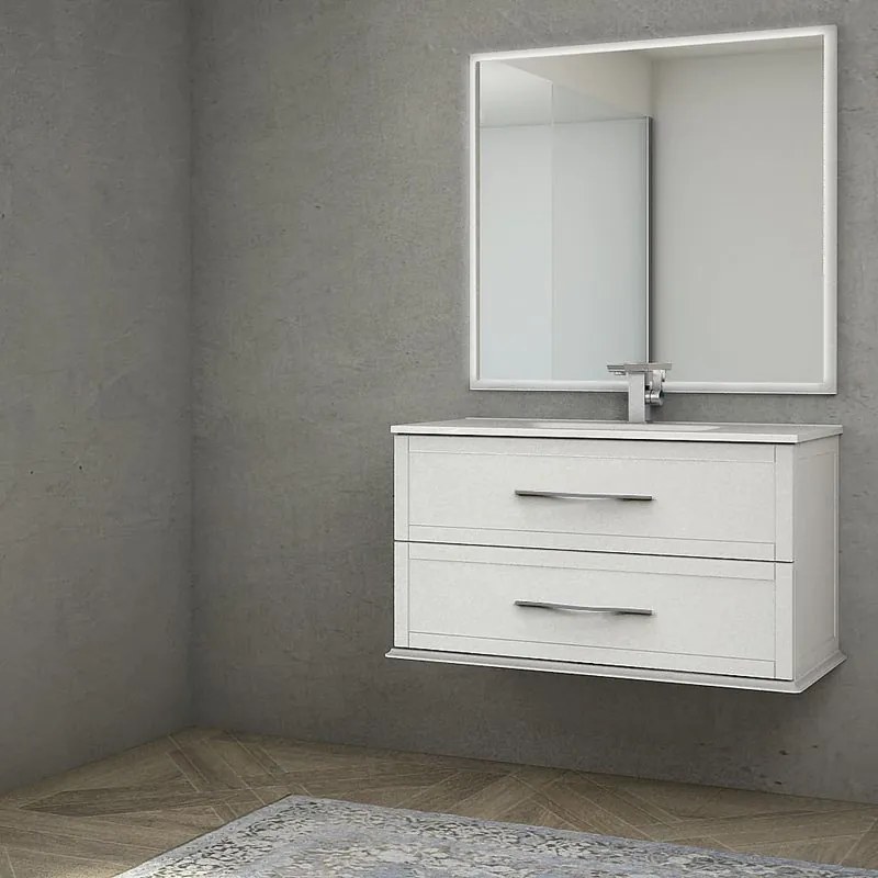 Mobile da bagno sotto lavabo Tiffany bianco opaco laccato opaco L 100 x H 55 x P 46 cm 2 cassetti, lavabo non incluso