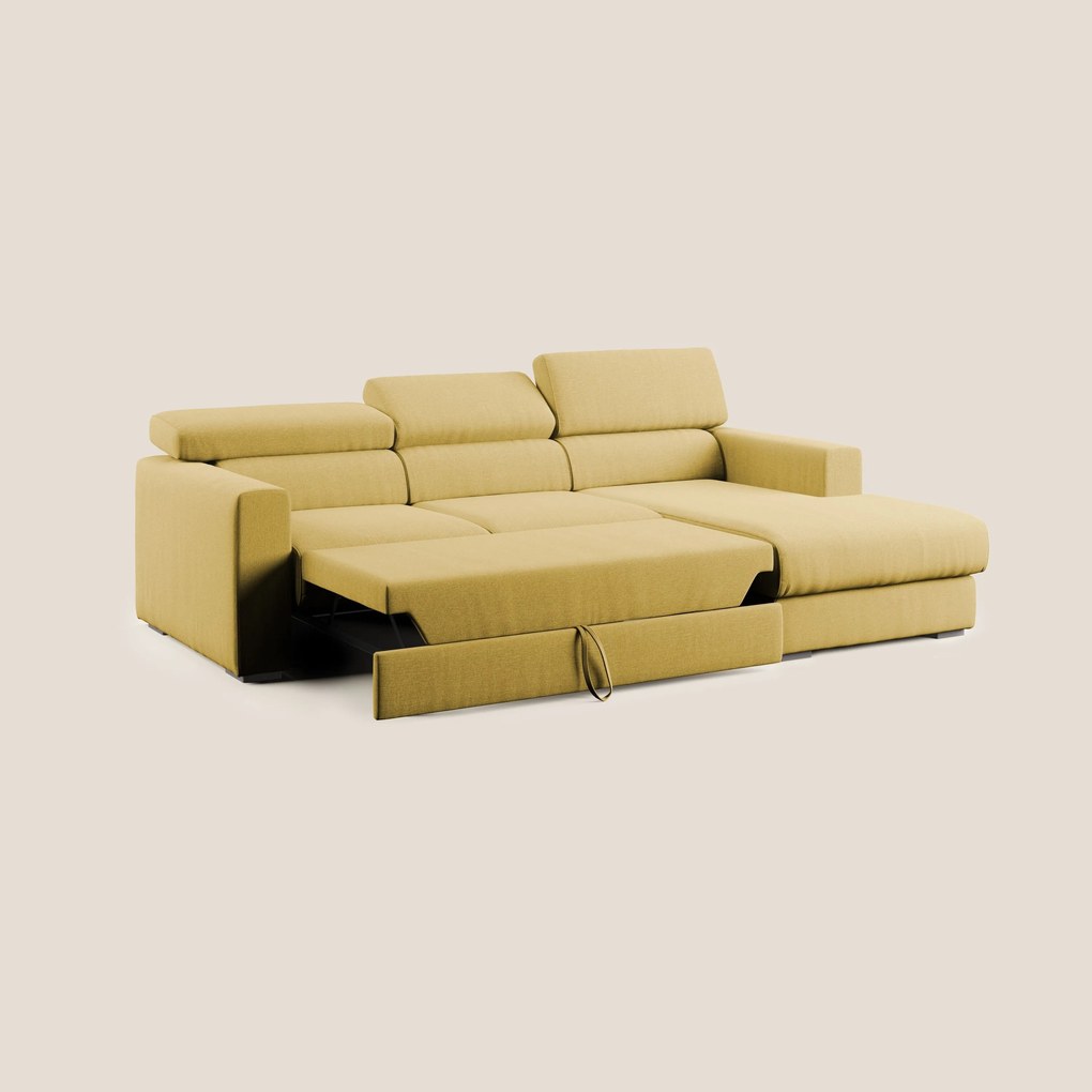 Dylan divano angolare con pouf estraibile poggiapiedi in tessuto simil cotone impermeabile T13 giallo