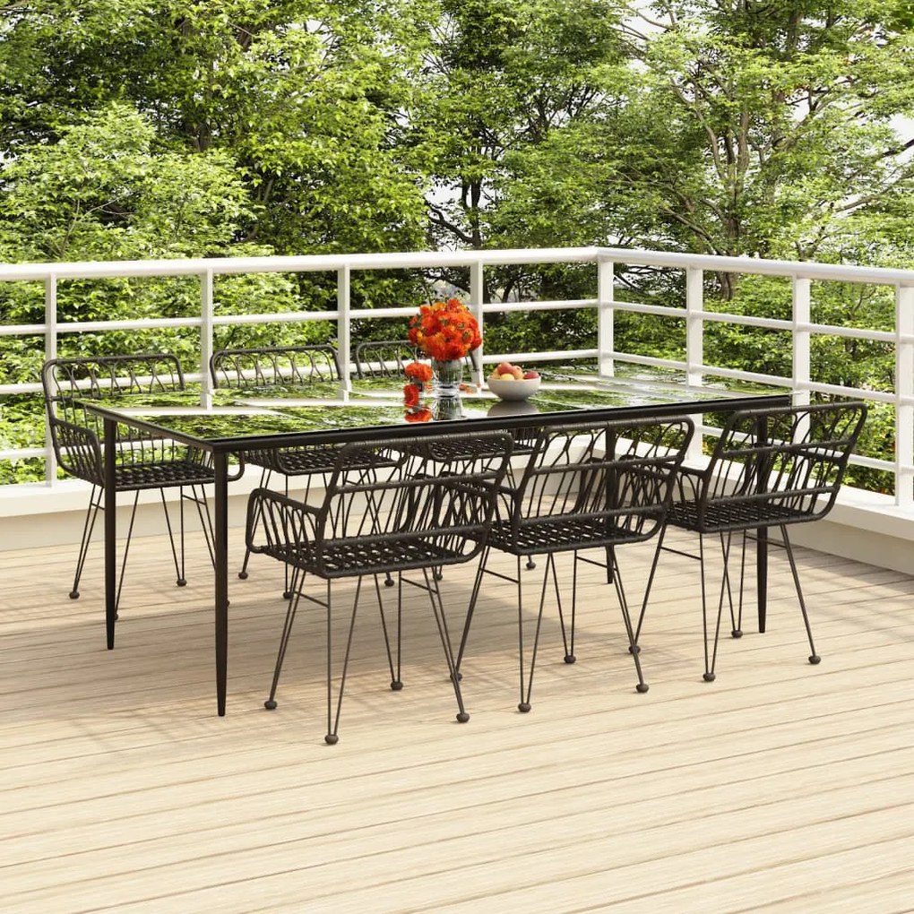 Set da pranzo da giardino 7 pz nero in polyrattan