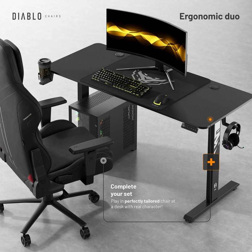 Scrivania Regolabile in Altezza Diablo X-Tensio 1400 Nero