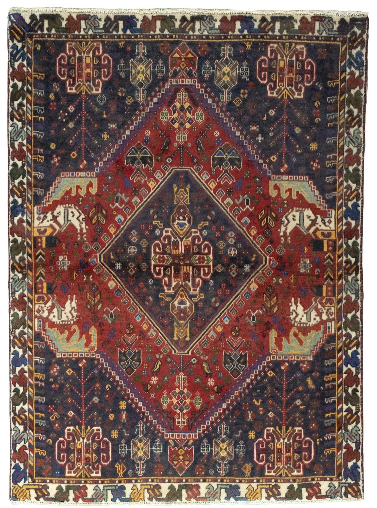 Shiraz Tappeto 110 x 150 Rosso (Iran) Annodato A Mano