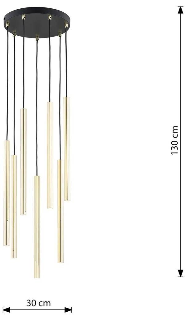 Sospensione Contemporanea In Acciaio 7 Luci Shu Nero E Oro