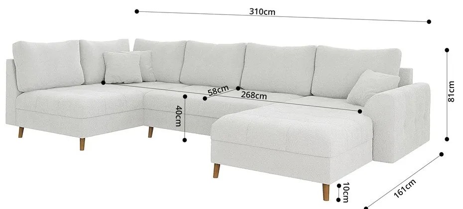 Divano angolare crema in tessuto bouclé (angolo destro/U) Ariella - Ropez