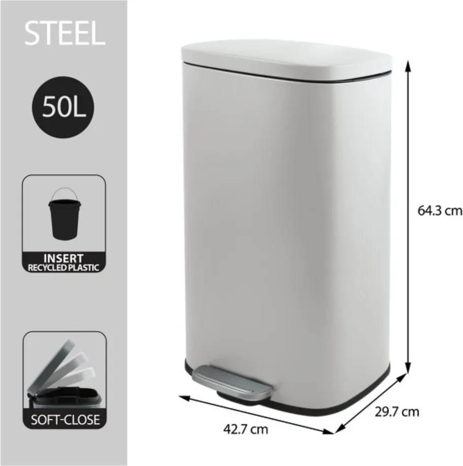 Cestino per la spazzatura bianco opaco in acciaio con pedale 50 l Akira – Spirella