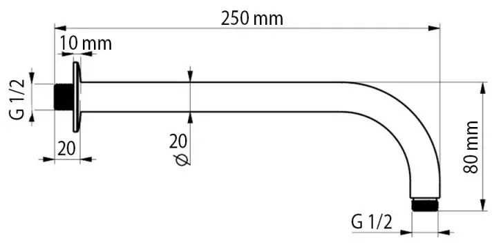 Braccio Doccia Tondo 25cm di design con attacco Soffione Inclinato