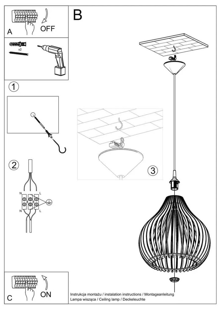 Lampada a Sospensione E27 in Legno Naturale APRILLA