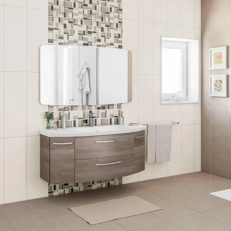 Mobile sottolavabo e lavabo Cassca per vasca centrale rovere terra L 119 x H 48 x P 47 cm, 2 ante 2 cassetti