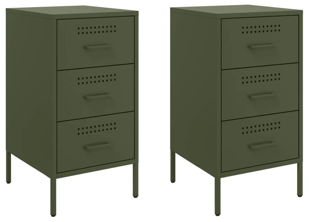 Comodini 2 pz verde oliva 36x39x68 cm acciaio laminato a freddo