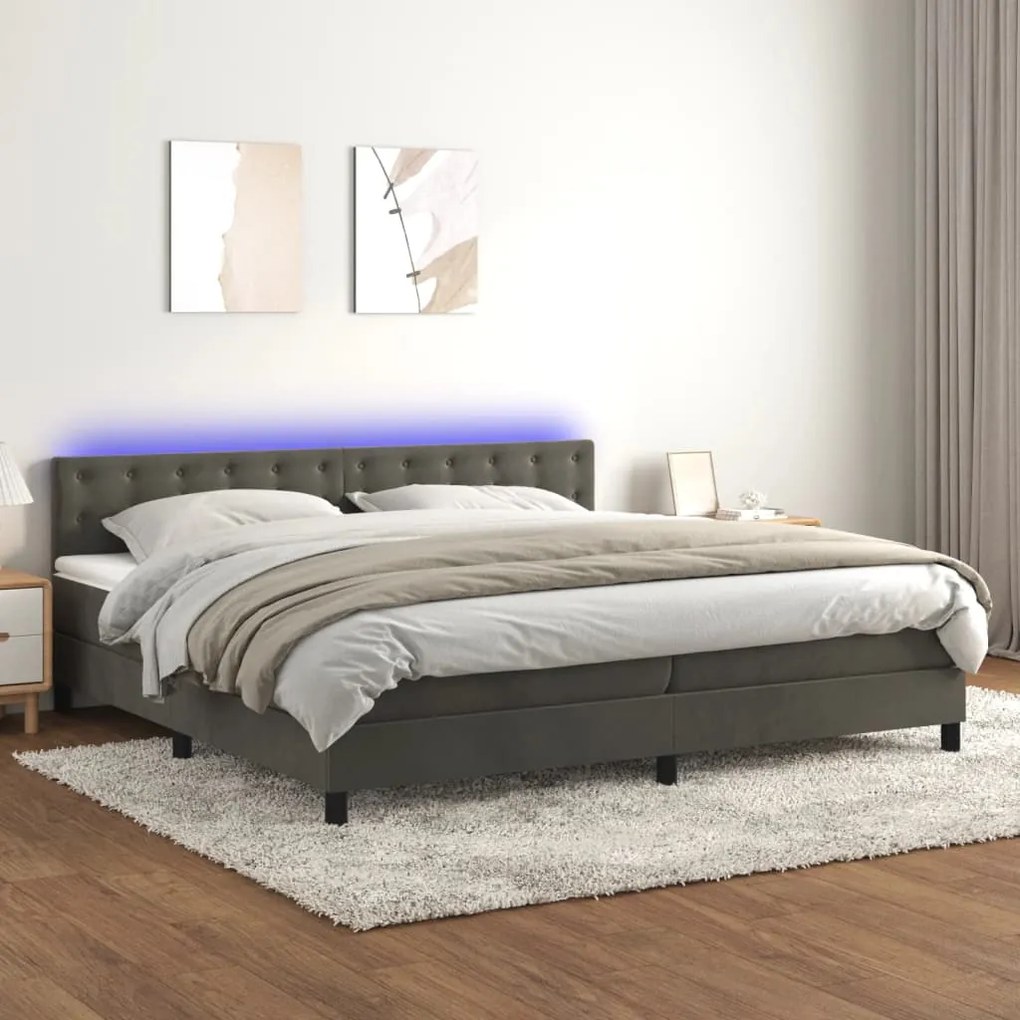 Letto A Molle Con Materasso E Led Grigio Scuro 200x200 Cm /