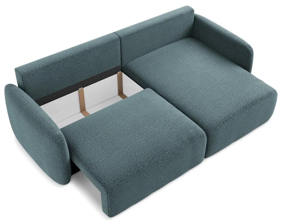 Divano angolare turchese allungabile/con contenitore (con penisola a destra) Kalena – Makamii