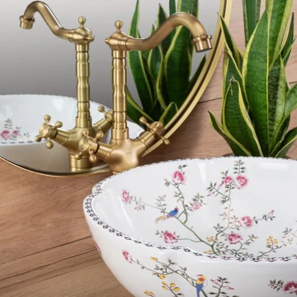 REA-U7504 - Lavabo da appoggio FELICIA Ø 42,5 cm ceramica/motivo floreale