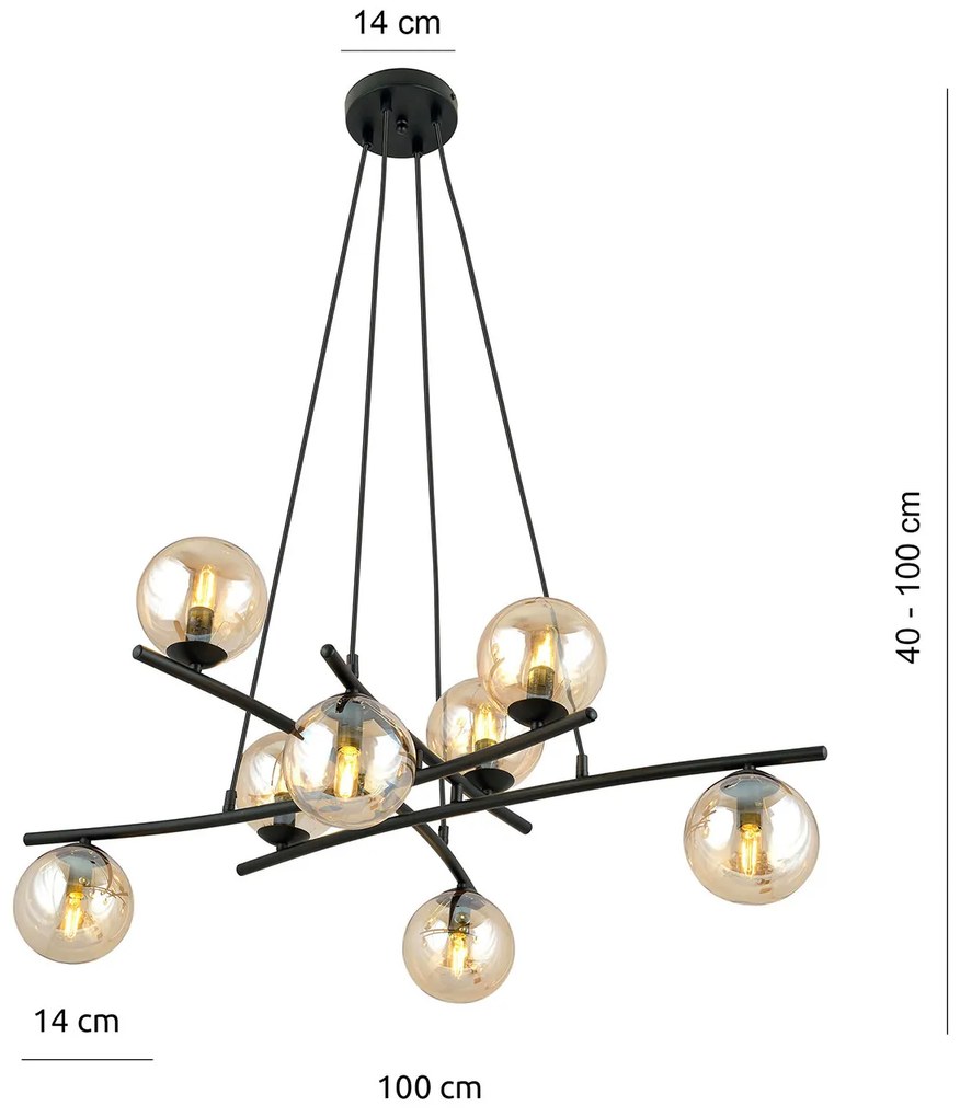 Lampadario Moderno Cadmo Acciaio Nero 8 Luci E14 Ip20