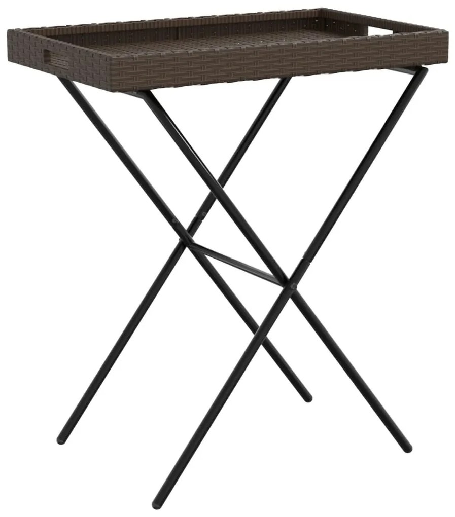 Tavolino vassoio pieghevole marrone 65x40x75 cm in polyrattan
