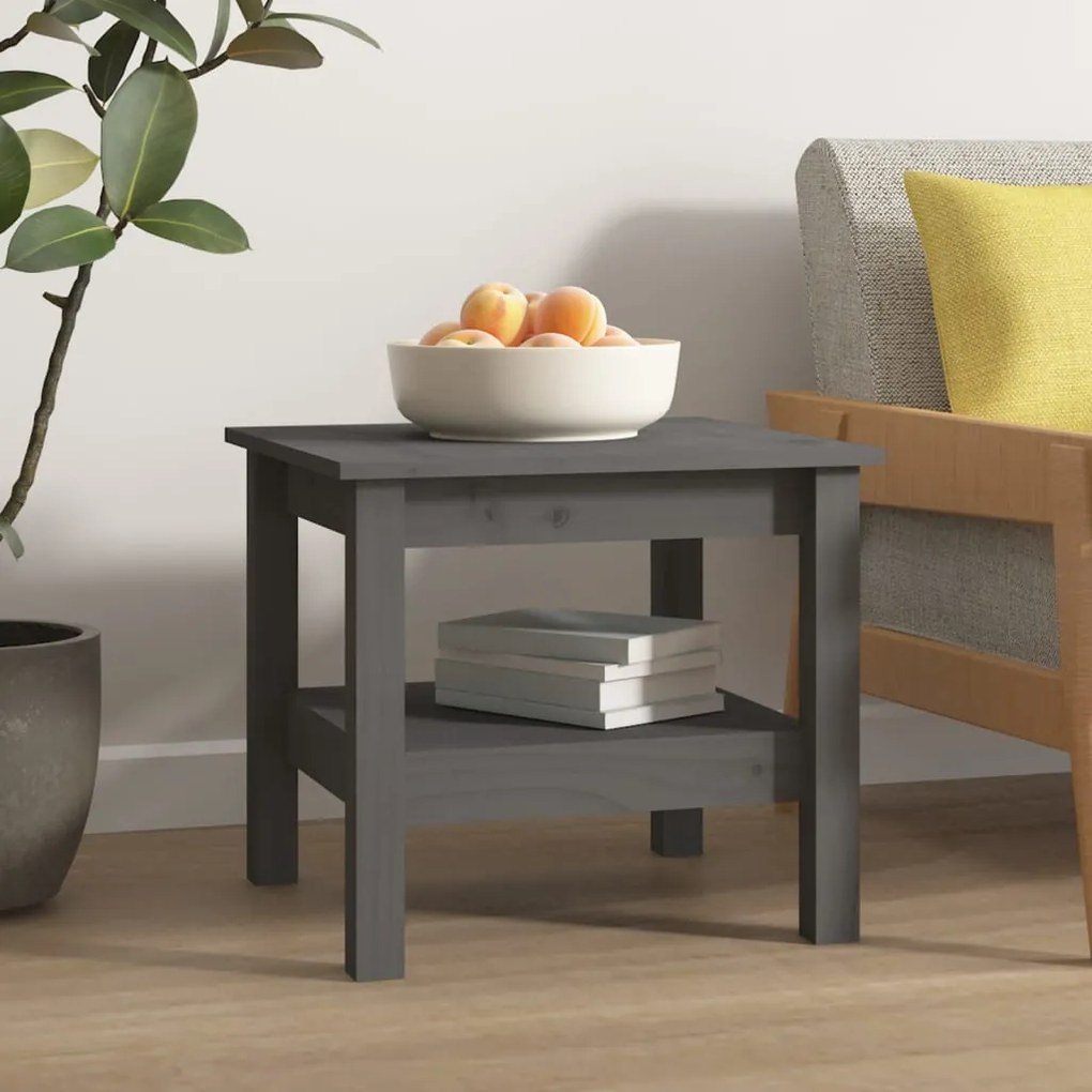 Tavolino da salotto grigio 45x45x40 cm legno massello di pino