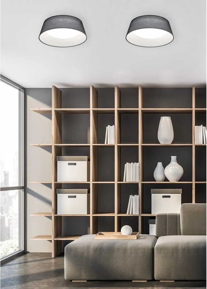 Plafoniera nera con paralume in tessuto Ponts – Trio