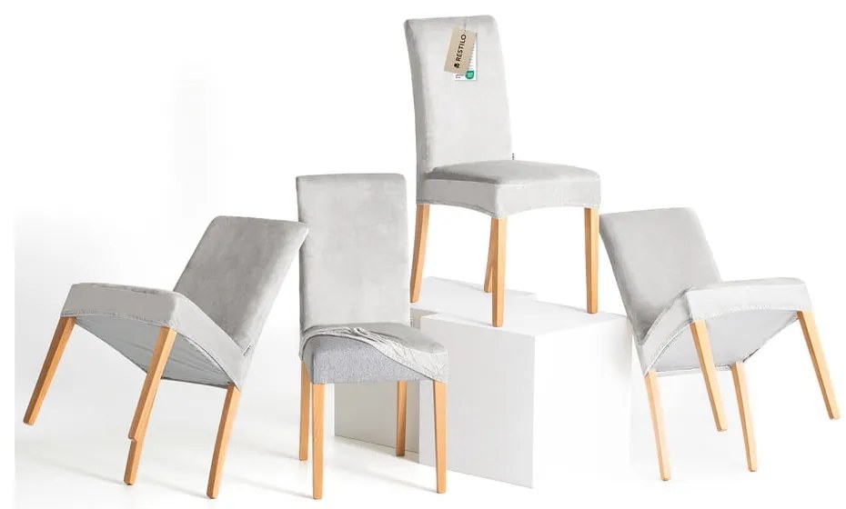Set di coprisedia grigio chiaro con rivestimento elastico per sedie 4 pz 48 cm Sento – Restilo