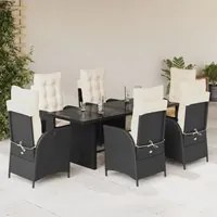 Set da Pranzo da Giardino 7 pz Nero con Cuscini in Polyrattan 3213112