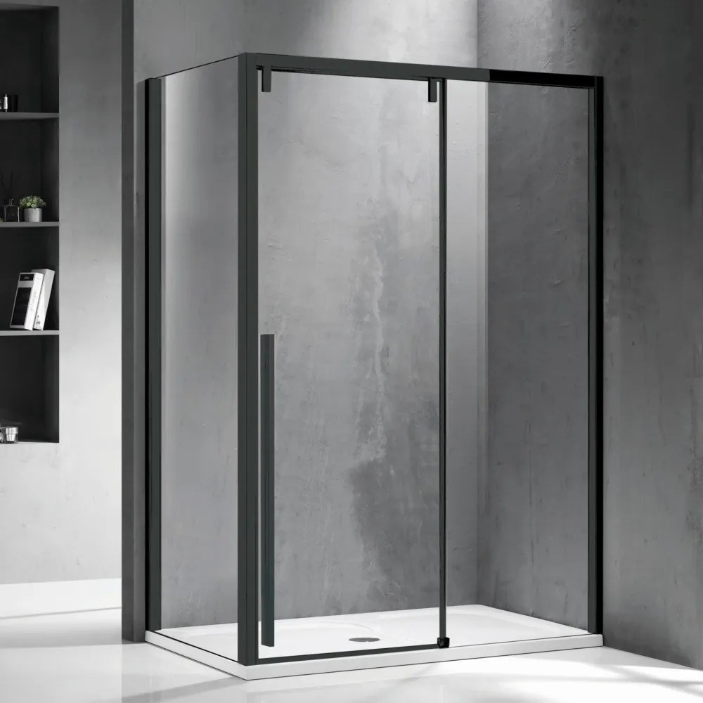 Box doccia 80x140 profilo nero anta scorrevole e lato fisso | KSA5000B - KAMALU