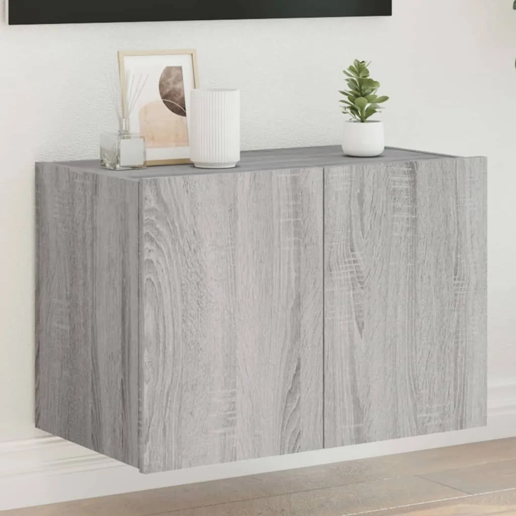 Mobile Tv A Parete Con Luci Led Grigio Sonoma 60x35x41 Cm /