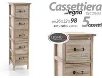 Cassettiera in legno decoro Home stretta 5 cassetti cm 26 x 32 x 98 h