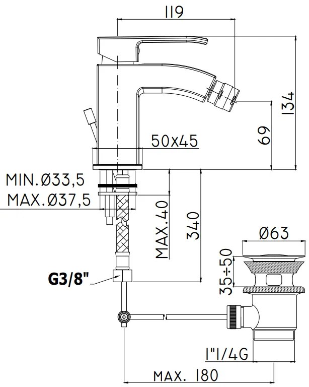 Paffoni Level Les131 Miscelatore bidet Moncomando Senza Piletta Cromo