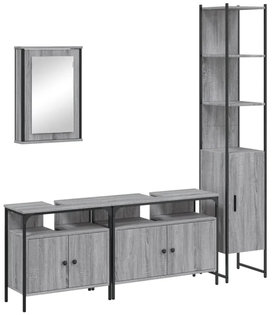 Set mobili da bagno 4 pz grigio sonoma in legno multistrato