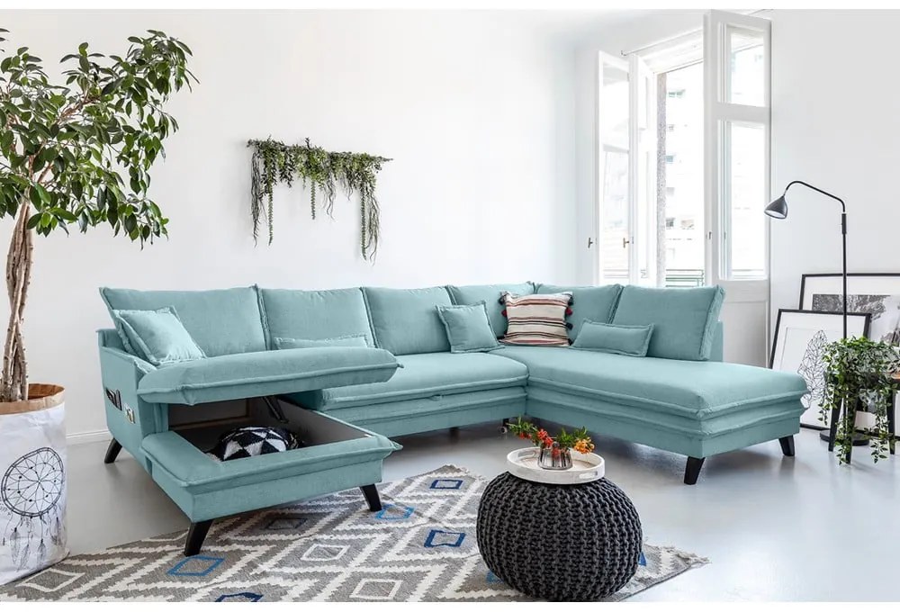 Divano letto a U azzurro, angolo destro Charming Charlie - Miuform