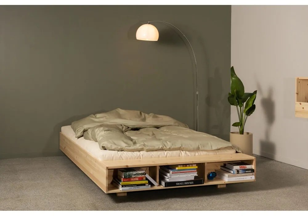 Letto matrimoniale di colore naturale in pino massiccio con rete inclusa 180x200 cm Merge – Karup Design