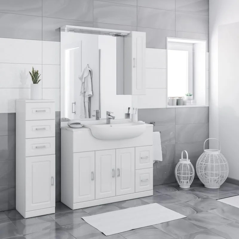 Mobile bagno con lavabo L 101 x H 81 x P 33.5 cm bianco, 3 ante 2 cassetti per vasca centrale Paola