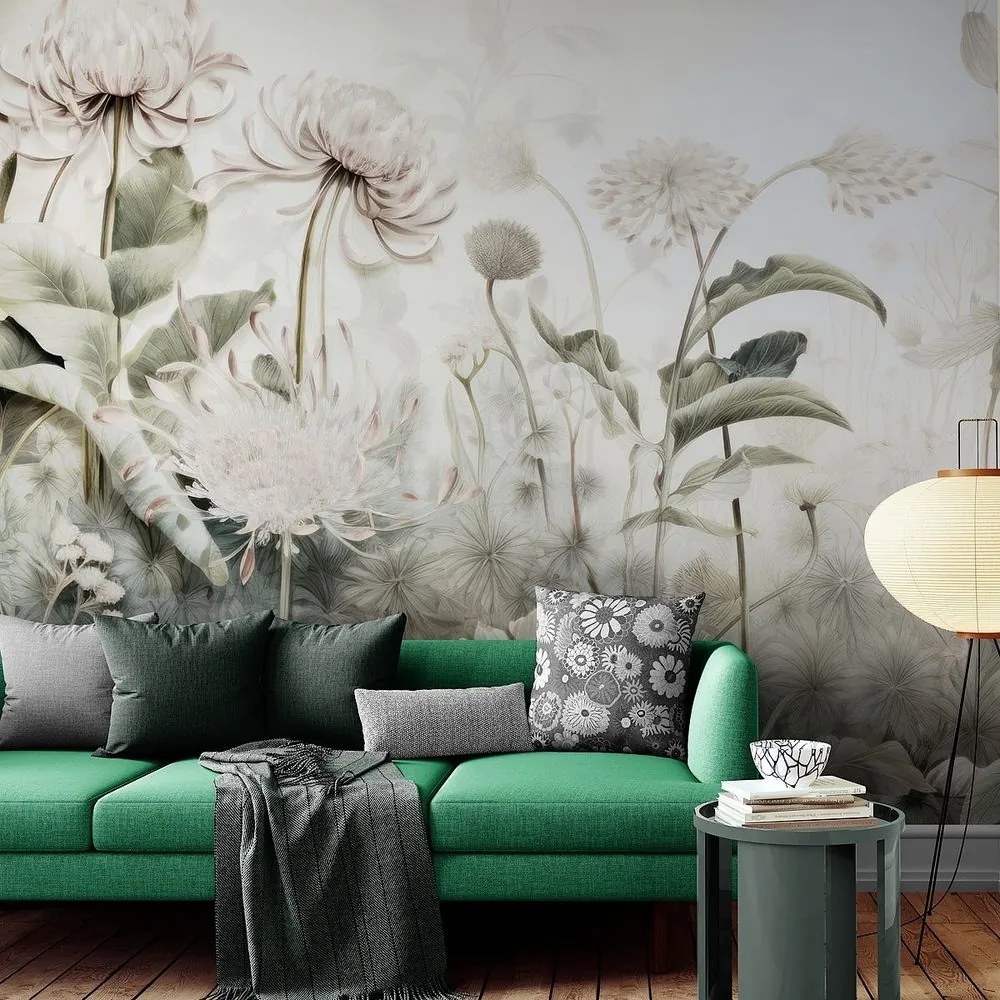 Carta da parati autoadesiva – Fiori avvolti dalla natura con contrasto beige