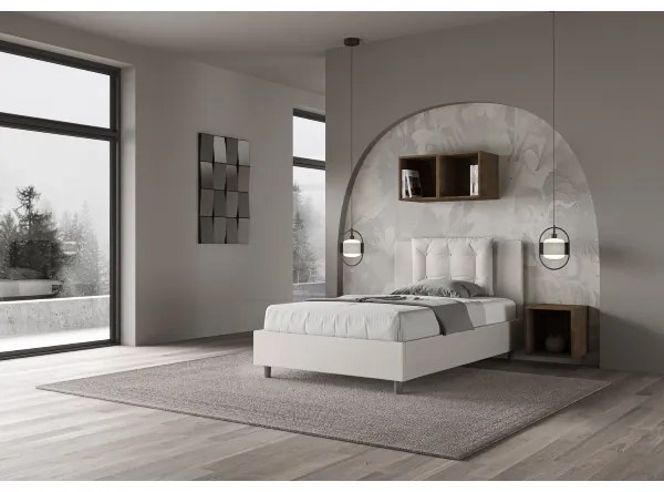 Letto una piazza e mezza contenitore imbottito 120x210 similpelle bianco Annalisa