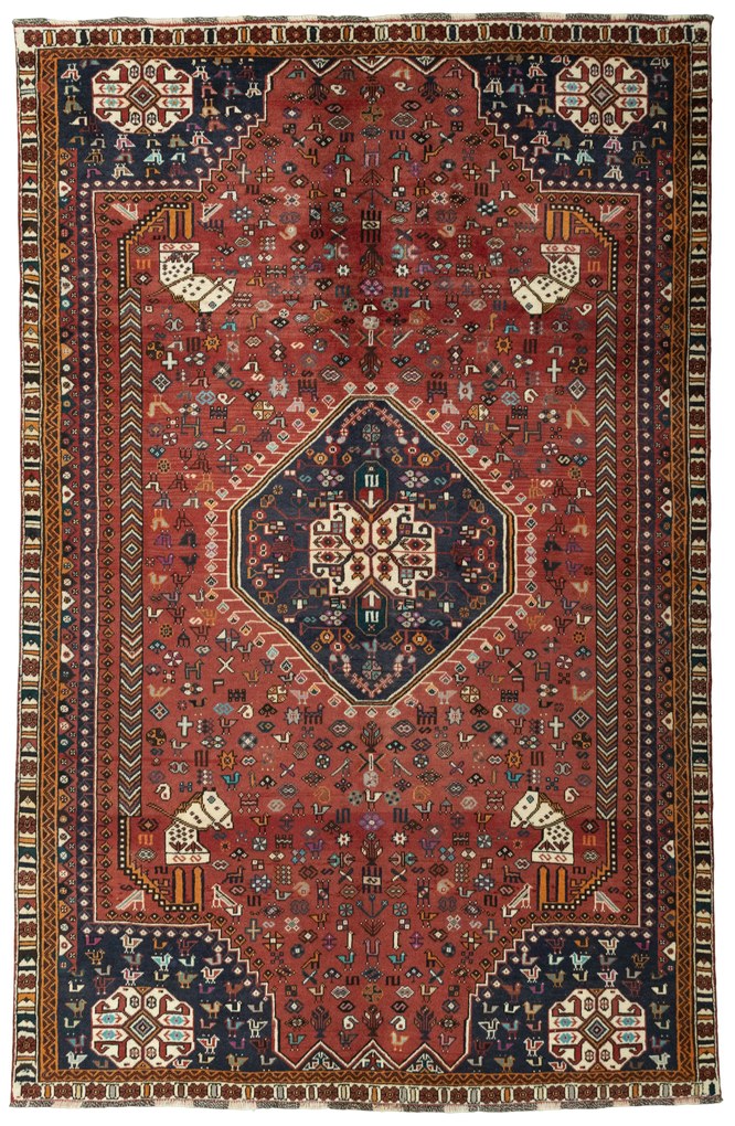 Shiraz Tappeto 300 x 190 Rosso (Iran) Annodato A Mano