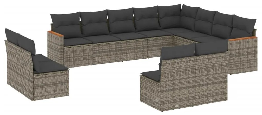 Set Divani da Giardino 12 pz con Cuscini Grigio in Polyrattan