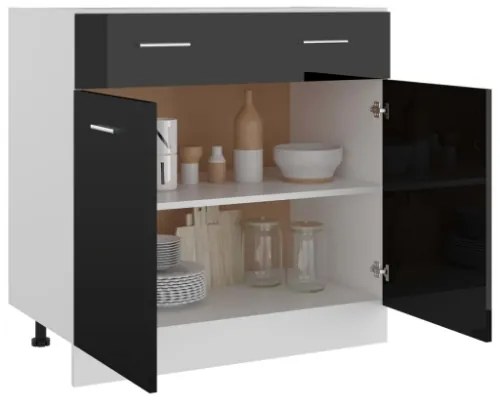 Armadio con Cassetto Nero Lucido 80x46x81,5 cm in Truciolato