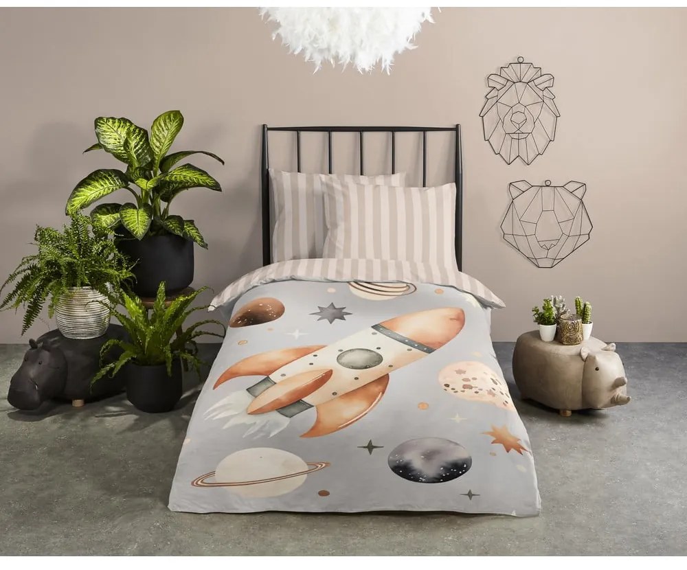 Set copripiumino e federa da bambini greige in cotone per letto singolo 140x200 cm Explore – Good Morning