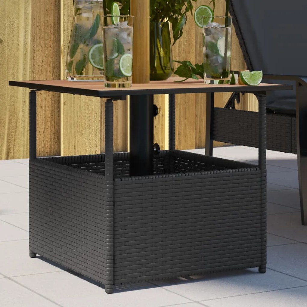 Tavolo giardino foro ombrellone nero 55x55x46,5 cm polyrattan