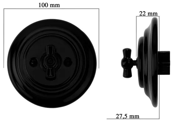 Bohemia-Design - Dimmer rotativo in porcellana stile retrò con placca 250V/10A nero