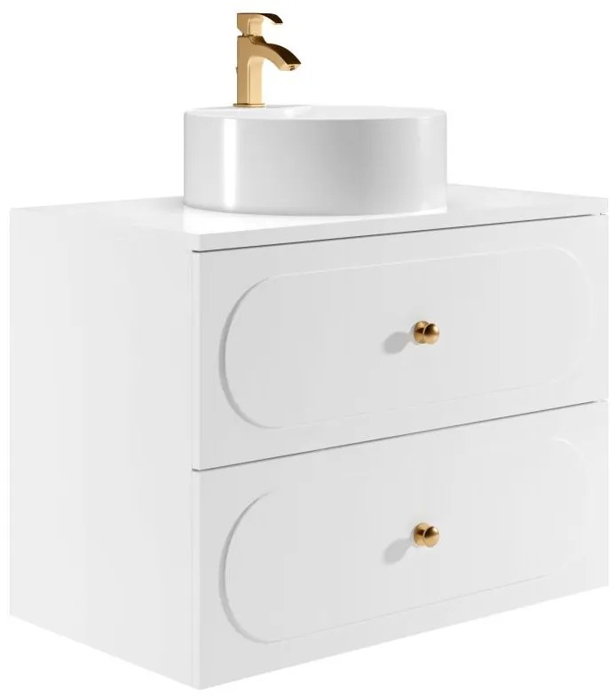 Mobile bagno sospeso con lavabo da appoggio rotondo - Bianco - 80 cm - SATOBAL